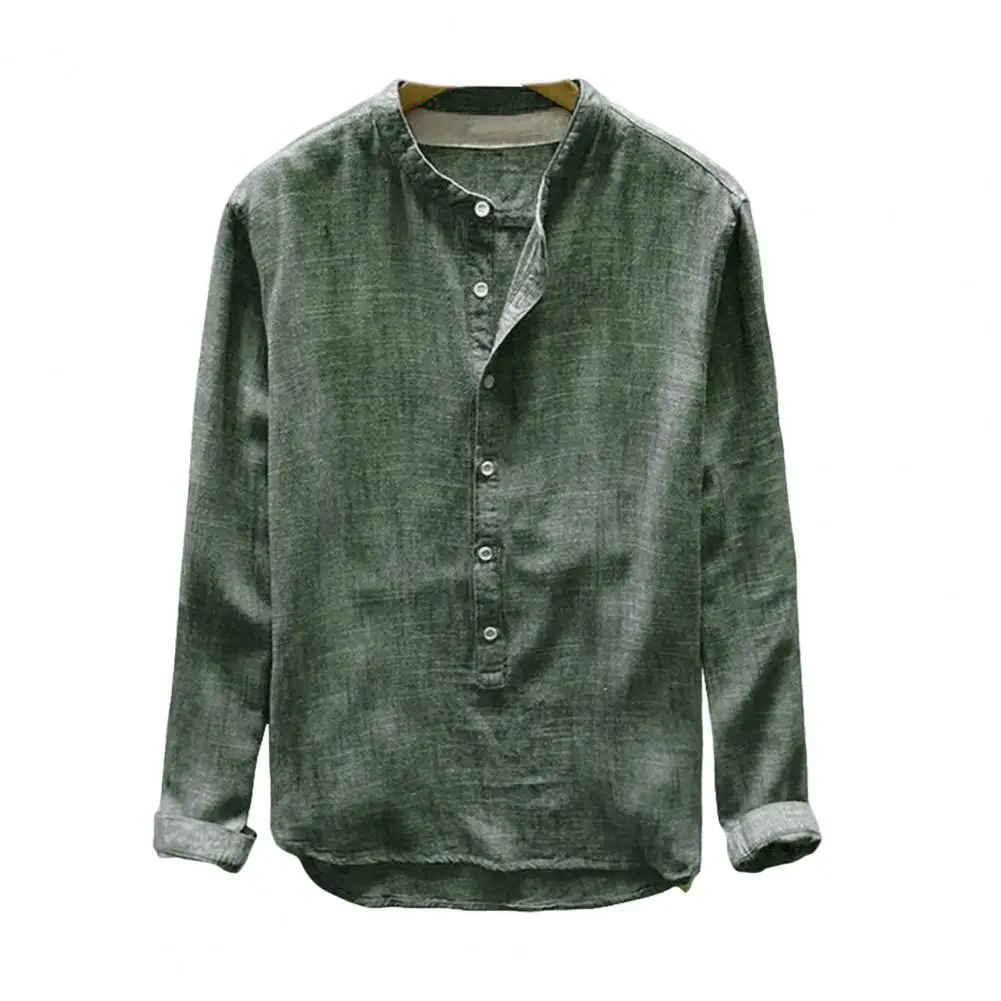 

Trendy Men Shirt Spring/Autumn Casual Loose Tops Stand Collar Breathable Simple Long Sleeves Men's Clothing