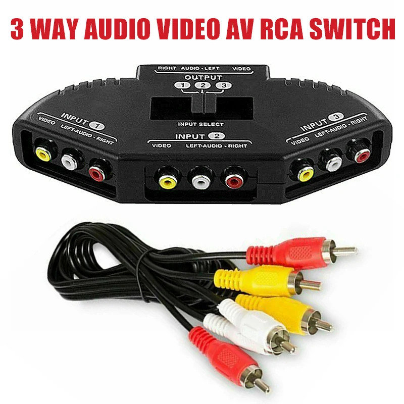

1pc 3 in 1 Audio Video RCA AV Switch Selector Box For X-box DVD Player Black Switch Splitter With/ 3-Way RCA Cable For STB TV