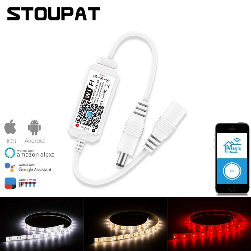 

Mini Single Color LED Strip Light Wifi Controller for 2835 5050 LED Dimmer Smart Phone App Switch Tape Lights Voice Control