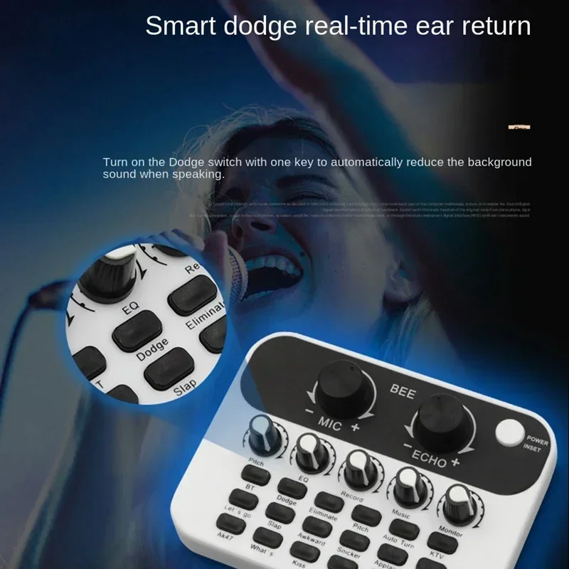 V8 Live Sound Card Микшер аудиоинтерфейса с микрофоном для ПК Компьютер Телефон