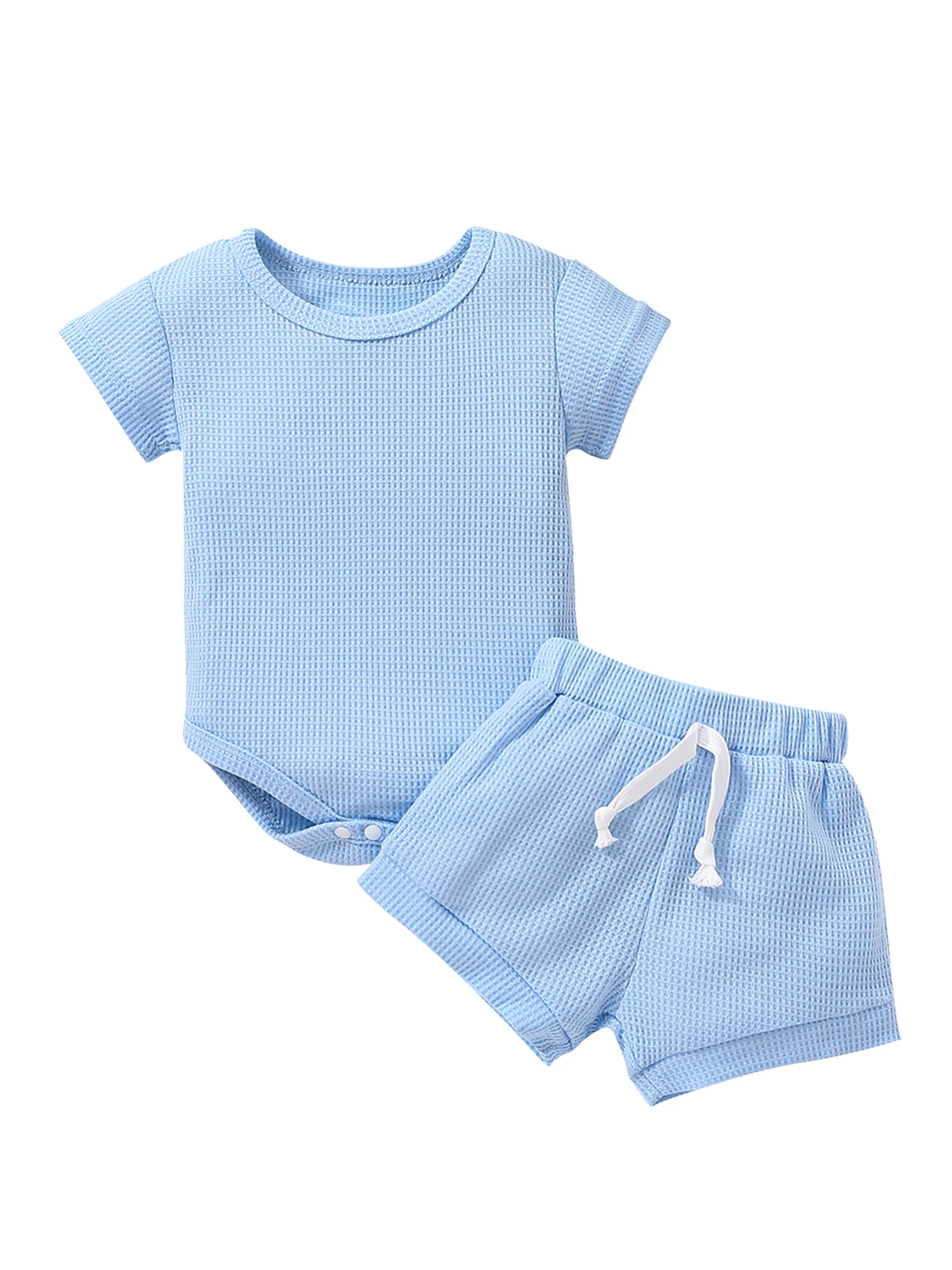 

Детский однотонный комбинезон с круглым вырезом и эластичным поясом