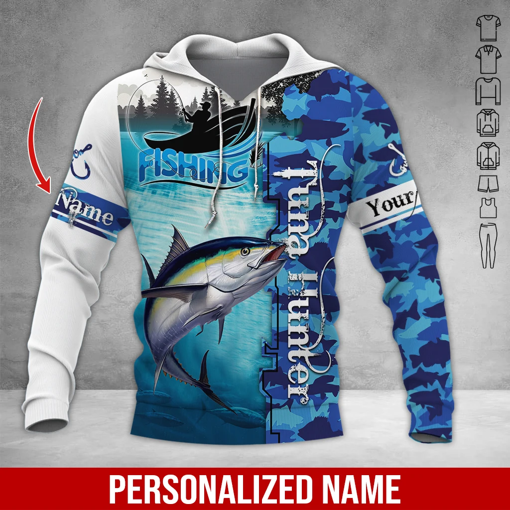 

Personalized Name Tuna Hunter 3D All Over Printed Fashion Men's Hoodie&Sweatshirt Unisex Zip Hoodie Casual Tracksuits XY358