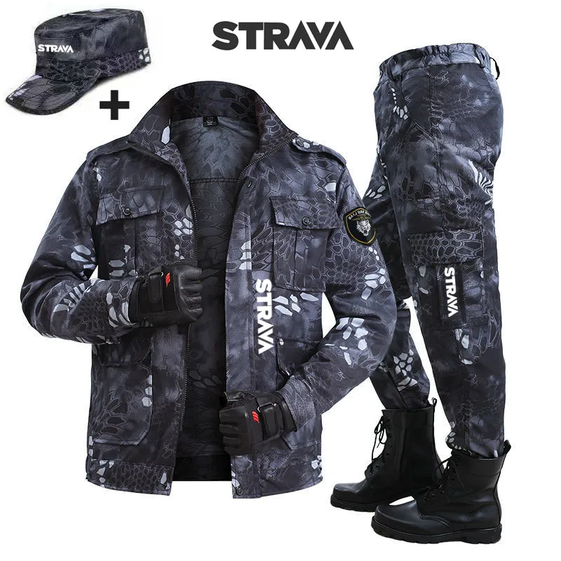 

Men Suit for Cycling Black Python Pattern Outdoor Camping Hiking Sport Wear Cycling Clothes Men Trousers Camouflage Jackets+cap