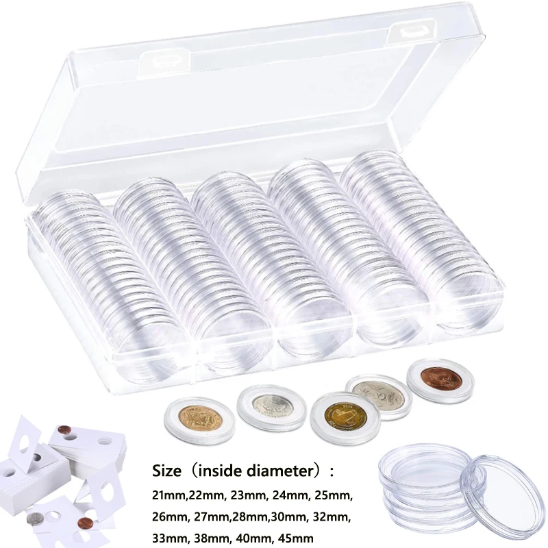 

10/100pcs 21-45mm Transparent Plastic Coin Holder Coin Collecting Box Case for Coins Storage Capsules Protection Boxes Container