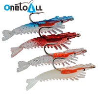 onetoall 10pcs 6cm 3g shrimp artificial silicone plastic fishing bait ocean saltwater with lead hook soft lure wobblers swimbait