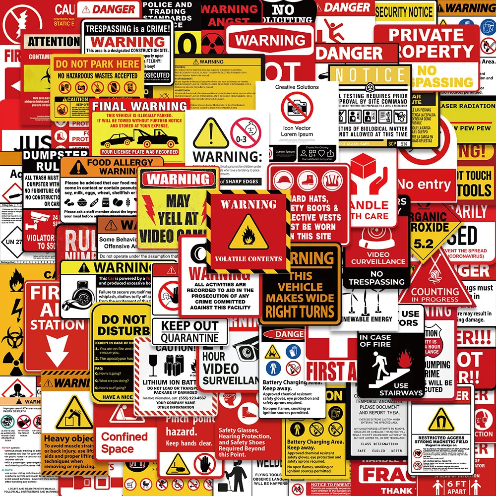 

10/75PCS Warning Sign Stickers Danger Banning Skateboard Fridge Guitar Laptop Motorcycle Travel Toy Cool Decals Sticker