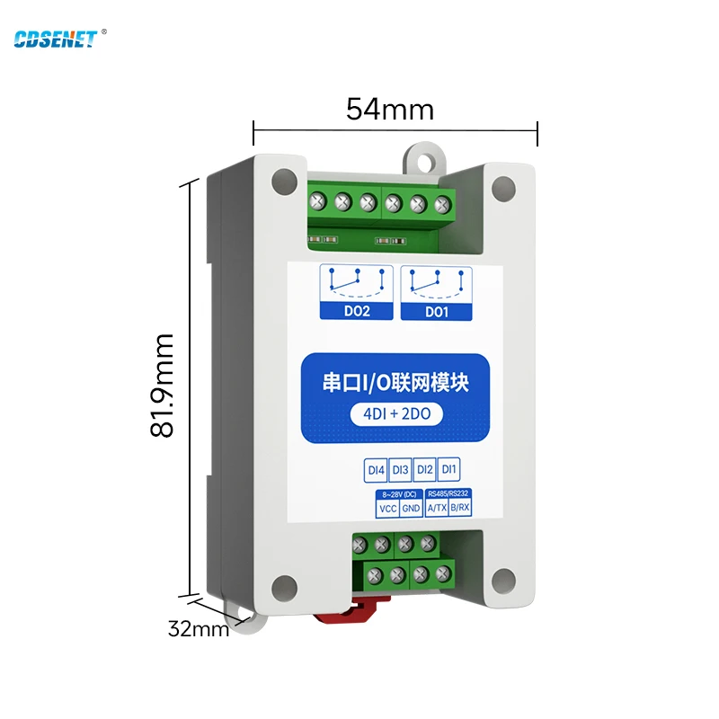 ModBus RTU Serial IO Module RS232 Interface 4DI+2DO 8 Digital Outputs CDSENET MA02-AXCX4020 Rail Installation 8~28VDC