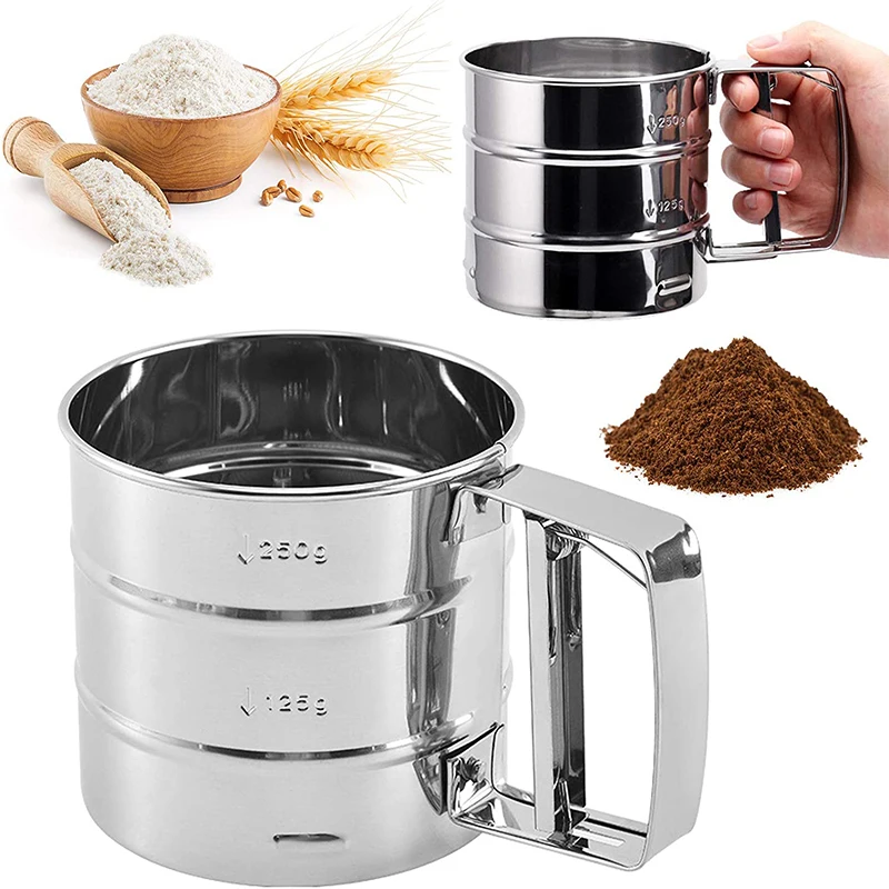 

Stainless Steel Flour Sifter Fine Mesh Powder Flour Sieve Icing Sugar Manual Sieve Cup Kitchen Gadget Baking Pastry Tools Gadget