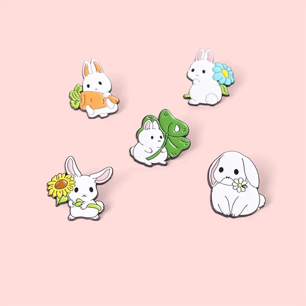 

Korean Cute Rabbit Brooches Dripping Oil Badge Pin Vintage Flower Collar Pins Weddings Office Party Accessories Jewelry