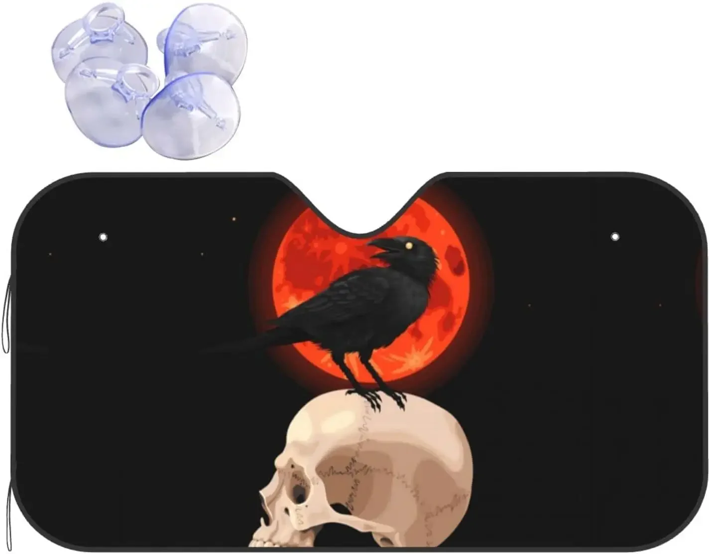 Красный солнцезащитный козырек с рисунком вороны и черепа Солнцезащитный на