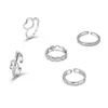 Fashion Hollow Heart Ring Set 5PCS Elegant Vintage Silver Color Adjustable Women Finger Love Jewelry Wedding Party Gift for Girl 5
