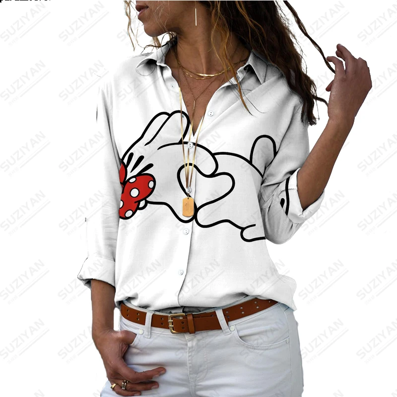 

Spring Fashion New Hot Selling Women's Long Sleeve Button Cardigan Elegant Disney 3D Printing Temperament Women's Chiffon Shirt