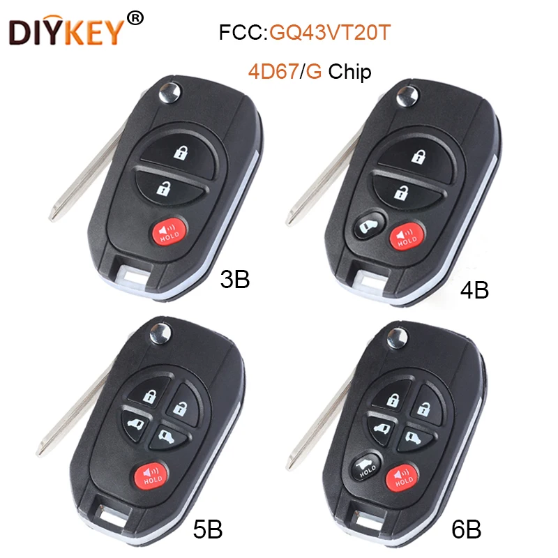 

DIYKEY 3/4/5/6 Button FCC:GQ43VT20T 315MHz 4D67/G Chip Modified Filp Remote Key Fob for Toyota Highlander Sequoia 2008-2018