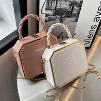 hard box shape crossbody messenger bag with short rope handle for women 2022 pu leather shoulder handbags and purses lady travel
