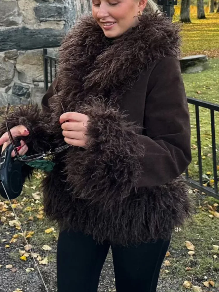 LGRQ 2024 новая зимняя модная женская одежда с отложным воротником мехом рукавами