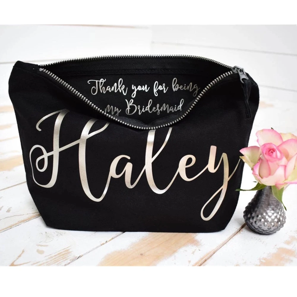 

Personalised Thank you Gift - Bridesmaid Gift Make Up Bag - Wedding Makeup bags Maid of Honour Unique Gift for Bridal Party