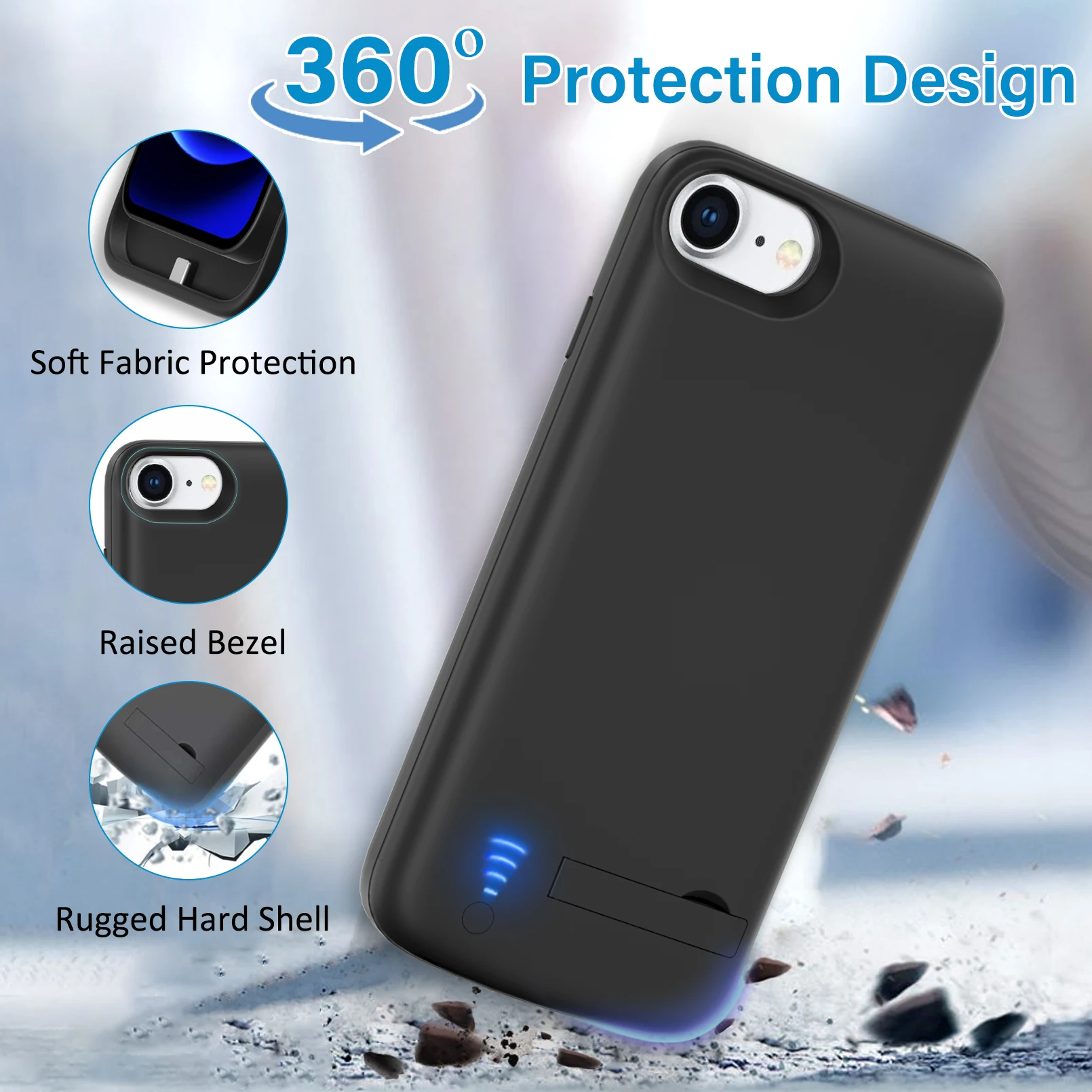 

8000mAh Battery Case For IPhone 7 8 6s 6 SE 2020 Portable Charging Case With Kickstand External Power Bank Backup Charger Cover