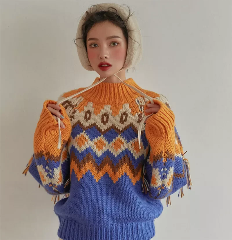 

NEW 2023 Vintage Turtleneck Sweat Fashion Tassel Women's Sweaters Thick Warm Women Jumper Casual Pullovers Knitted Sweaters