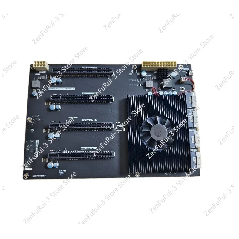 Фото Базовая плата расширения PCIe 4.0 для четырех видеокарт с двумя слотами для GPU, с интервалом между слотами, на базе PEX88080/PEX88096 №2