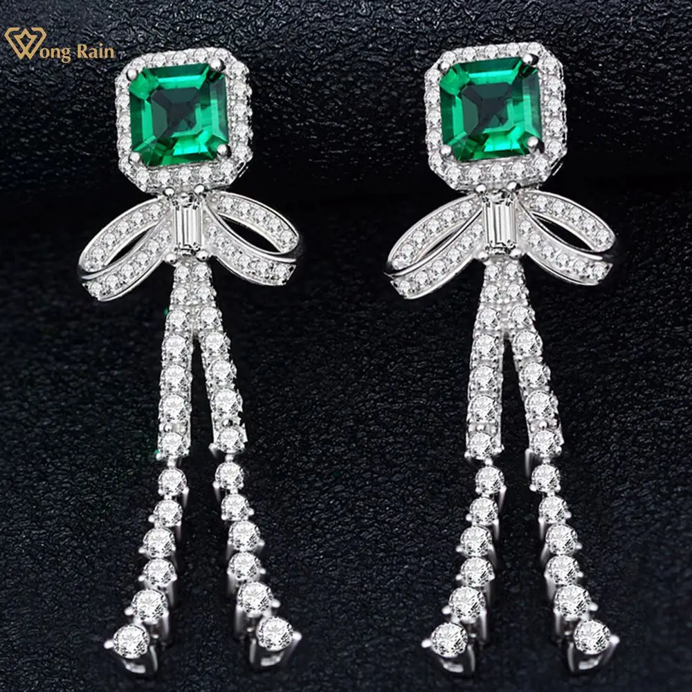 

Wong Rain Vintage 925 Solid Sterling Silver Created Moissanite Emerald Gemstone Drop Dangle Earrings Fine Jewelry Gift Wholesale