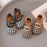 toddler girls houndstooth chic shallow princess party shoes children fashion flat casual hook loop cute square toe kids shoes