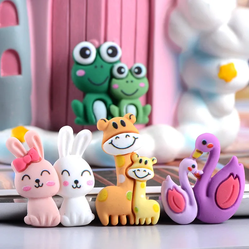 

10pcs Cartoon Kawaii Resin Animal Couples Series Kawaii Accessories Scrapbooking Supplies Material DIY Flatback Charm Figures