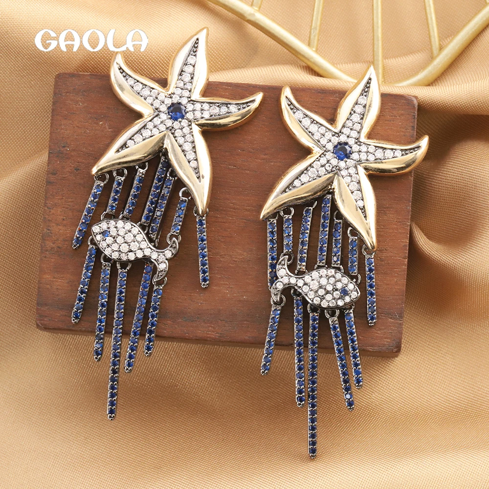 

Goth Fashion Luxury Ocean Earrings for Women Long Mysterious Elegant Dark Star Fish Jewelry Masquerade Glamour Accessories