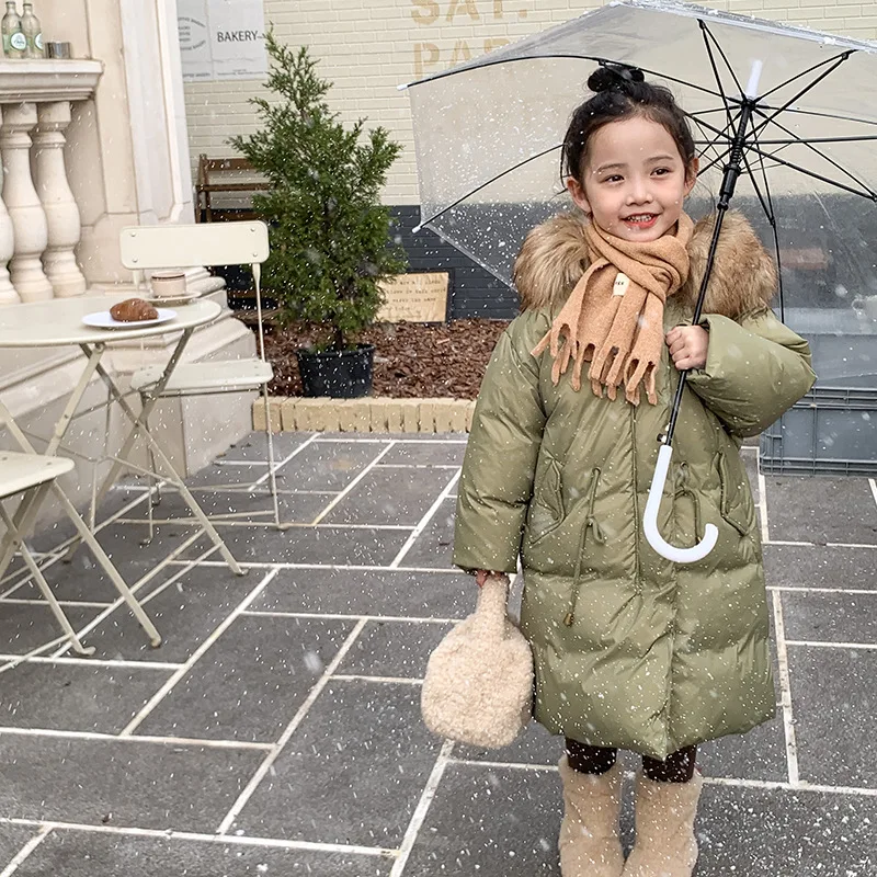 

Girls' winter thickened coat 2022 children's large fur collar 90 white duck down jacket keep warm outerwear 11-97