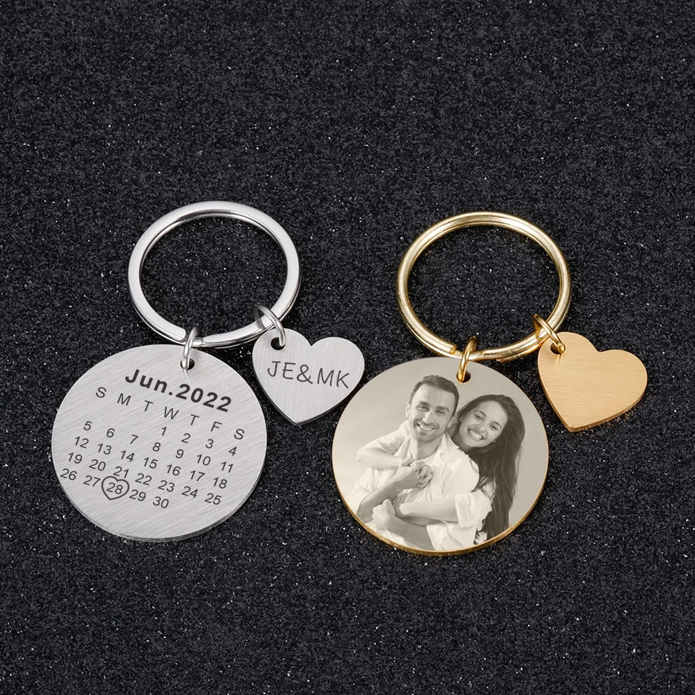 Personalized Calendar Keychain Custom Photo Engraved Date Key Chain Anniversary Birthday Gift For Boyfriend Girlfriend Couple