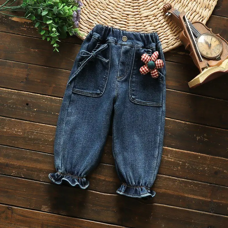 

Весна-Осень 2023, новые джинсы, одежда для маленьких девочек, одежда для маленьких мальчиков, однотонные джинсы с высокой талией, детская одежда для девочек Q189