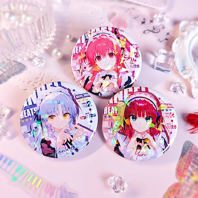 Аниме фигурка ангела Beats Tachibana Kanade Nakamura Юрий жесть лазерный круглый значок рюкзак