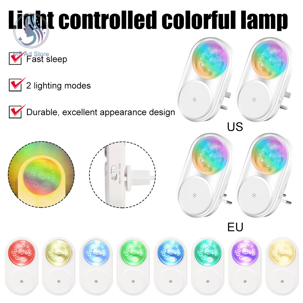

2Pcs Night Light Mini RGB Light LED Wall Lamp Dimmable Night Lights EU UK Plug For Children Sleeping Light Bedroom Lamp