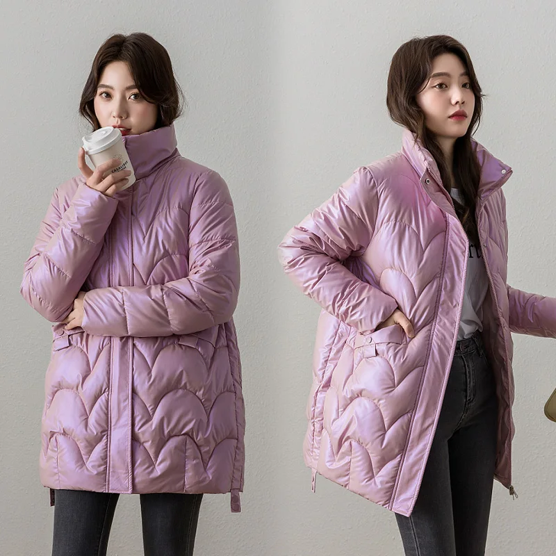 Brieuces New Winter Jacket Cold Warm Outerwear Womens Long No Wash Glossy Down Cotton Jackets Casual stand collar Parka Overcoat