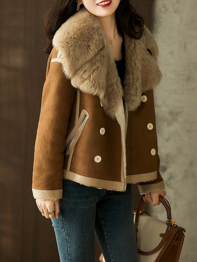 Lapel High-Grade Fur Integrated Fleece-Lined Thickened Lamb Wool Coat Women's Winter Casual Top