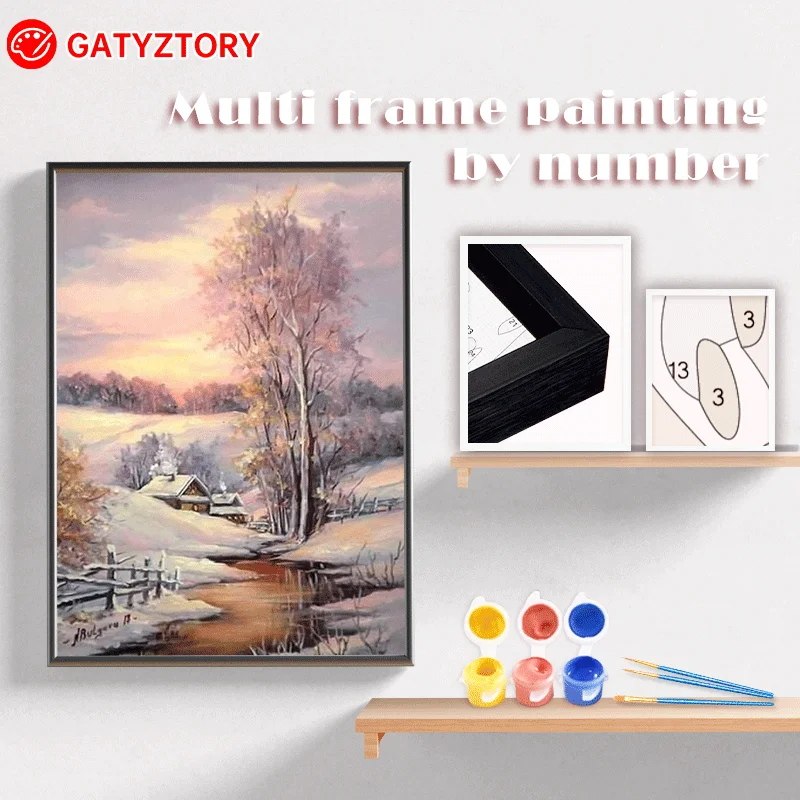 

GATYZTORY Painting By Numbers For Adults HandPainted Kits With Framed Small House In Snow Landscape Oil Paints For Home Wall Art