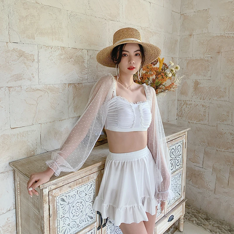 

Women Swimsuit 2022 Two Piece Tankini May Female Beach Tankinis Three New Korea Bikini Print Spandex Push Up Ladies Bathing Suit