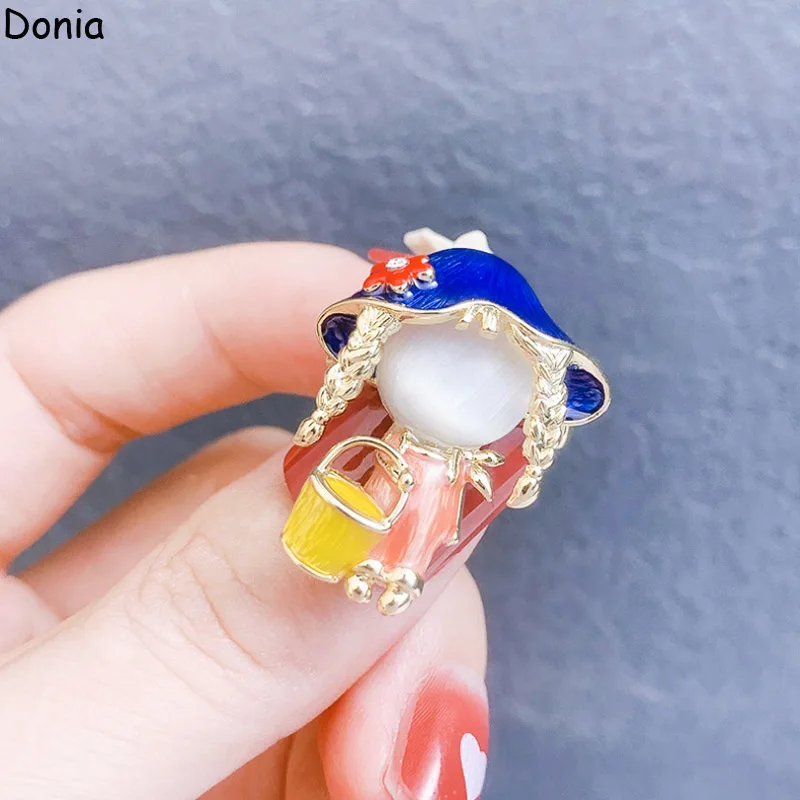 

Donia Jewelry European and American Fashion Titanium Steel Micro-Inlaid AAA Color Zircon Little Girl Brooch Luxury Pearl Pin