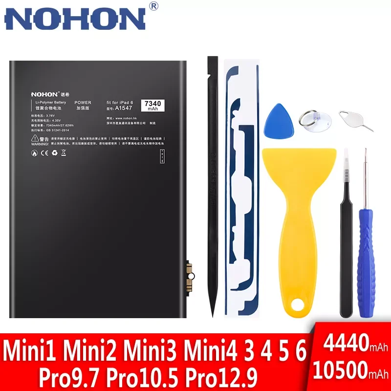 

2023New NOHON Battery For iPad Mini 4 3 2 1 5 6 iPad Pro 9.7 10.5 12.9 Air Air2 Original Li-ion Polymer Tablet Bateria A1474 A15