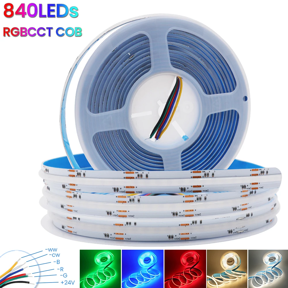 

RGB RGBW RGBWW RGBCCT COB LED Strip High Density Flexible FCOB LED Tape Light Bar Dimmable FOB Linear Ribbon Lamp DC 24V 0.5-5m