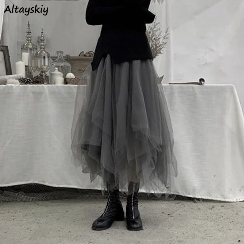 

Skirts Women Asymmetric A-line Design All-match Solid Fashion Young High Waist Streetwear Chic Casual College Cozy New Arrival
