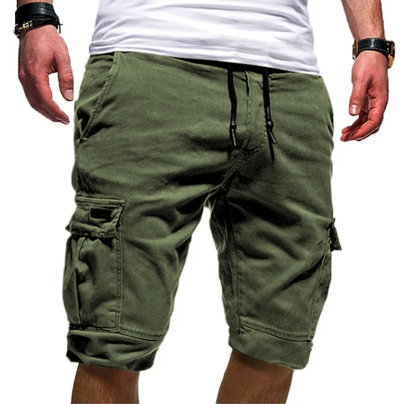

New Men Multi Pocket Shorts Solid Color Summer Male Shorts Fitness Casual Workout Shorts