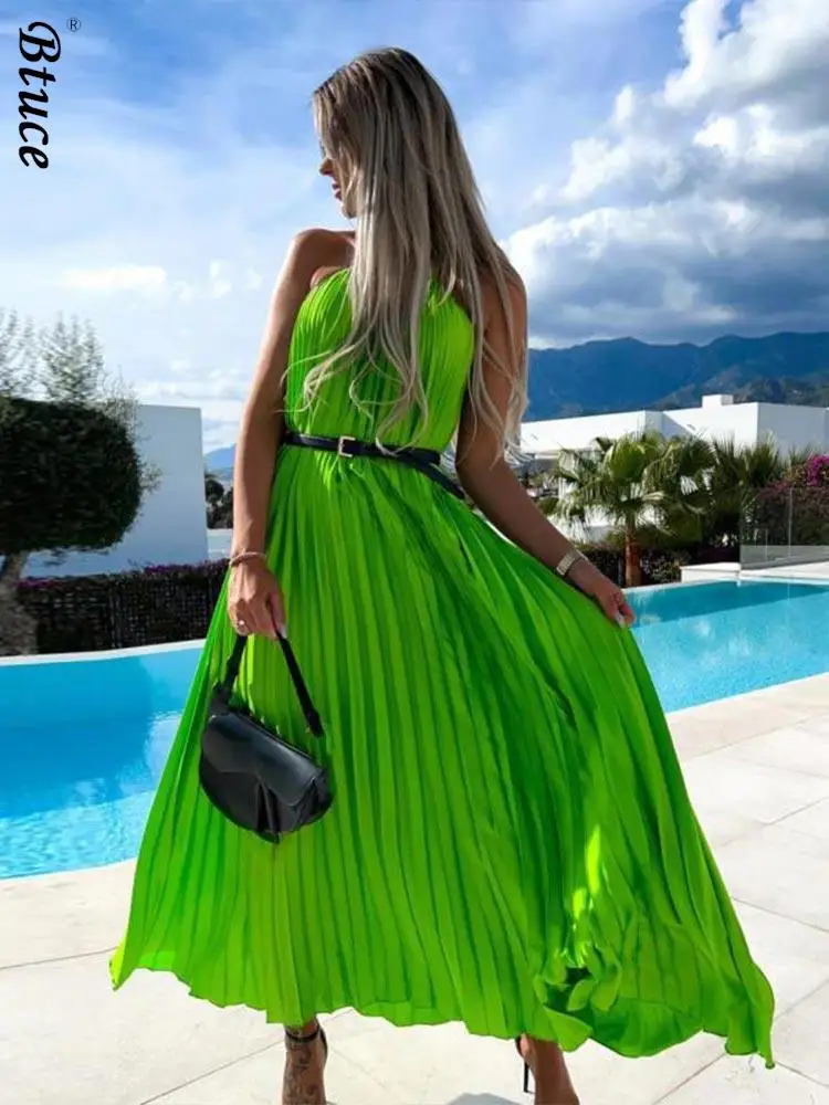 

Женское длинное платье-макси с открытыми плечами и воротником-стойкой, на шнуровке, летнее повседневное однотонное пляжное платье с открыт...