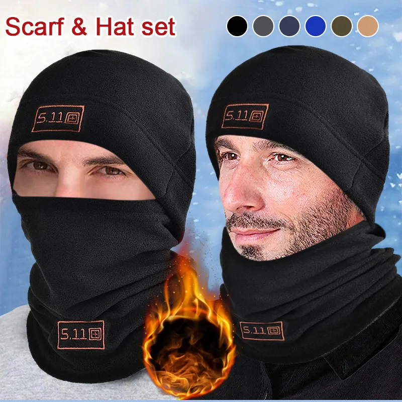 

Winter Warm Fleece Hat and Scarf Set Outdoor Thermal Head Cover Balaclava Face Mask Neck Warmer Sport Cycling Ski Scarf Hat 2022