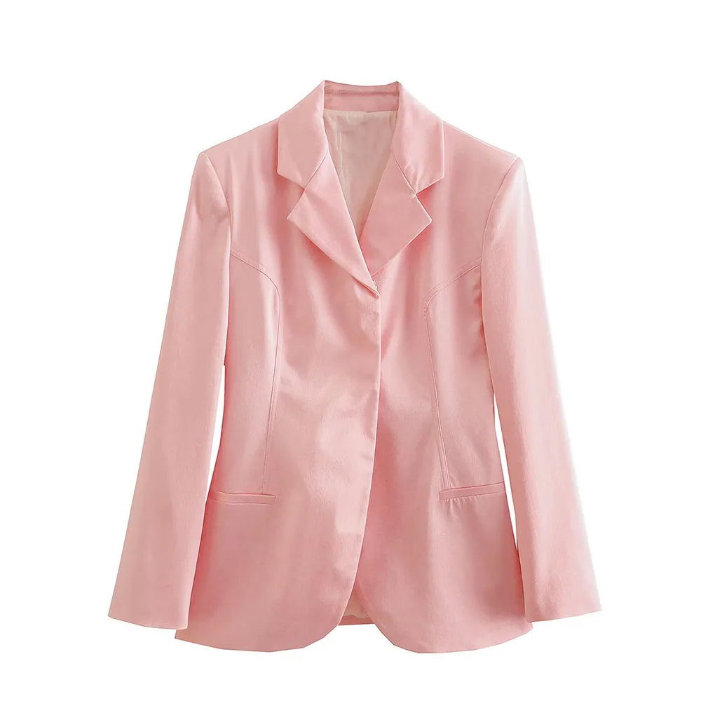 

DiYiG Women 2022 New Fashion Slim Fit Silk Satin Texture Blazer Retro Lapel Long Sleeve Pockets Female Outerwear Chic Top Muje