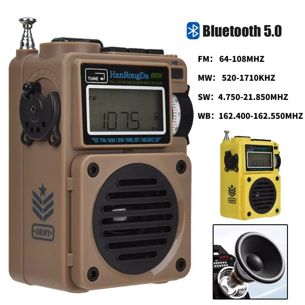 

Digital Radio Portable FM/MW/SW/WB Radio Receiver Bluetooth 5.0 Speaker TF Music Player Support Alarm Clock Lock