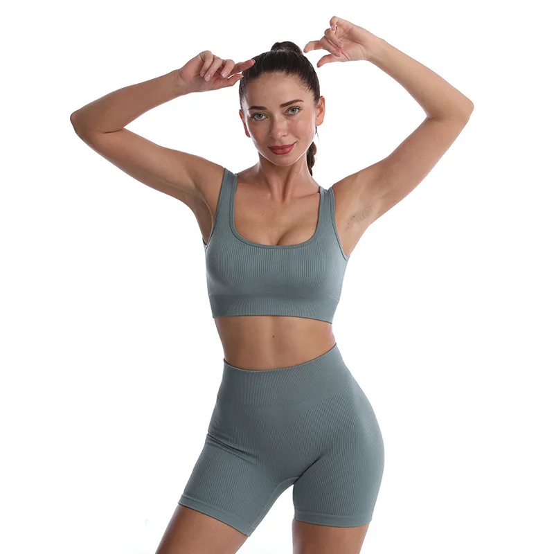 2PCS Women Yoga Set Gym Set Sexy Bra Seamless Sports Shorts Workout Running Clothing Gym Wear Athletic Sport Suit