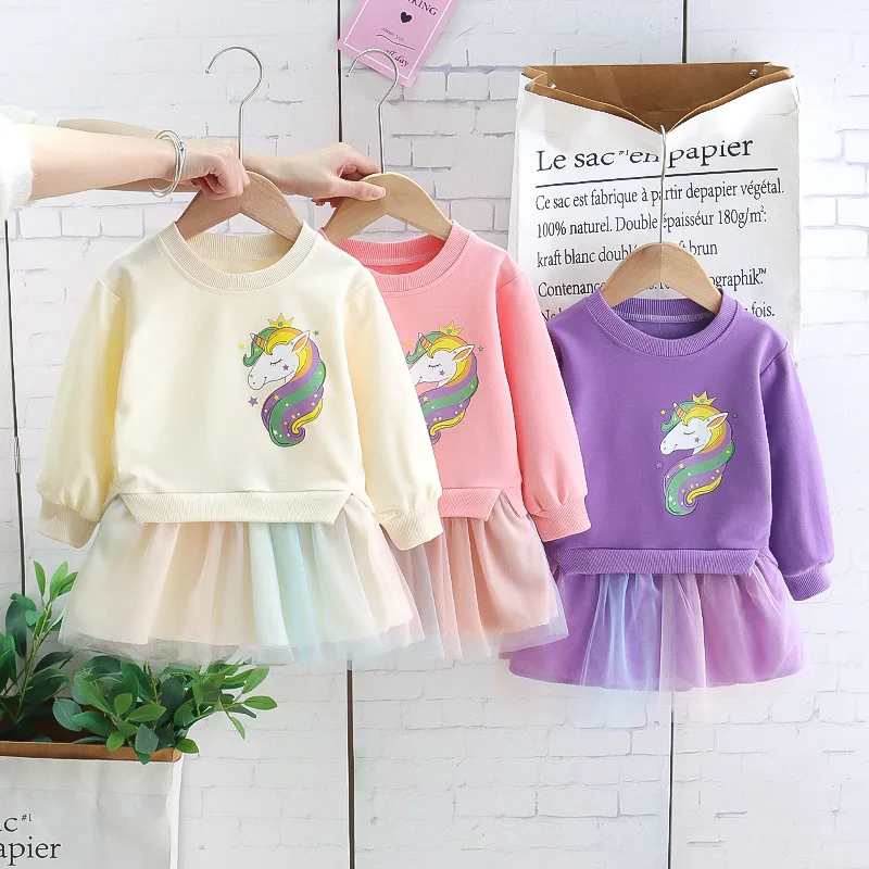 

Girls' skirts 2023 new children's pullover long sleeve cartoon mesh princess dress for baby girls foreign dress tide