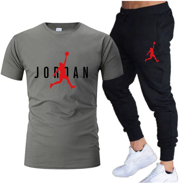 2023 Summer Men's Leisure Sportswear Set Brand Short Sleeve T-shirt+Pants 2-Piece Fitness Jogging Pants Sportswear Set