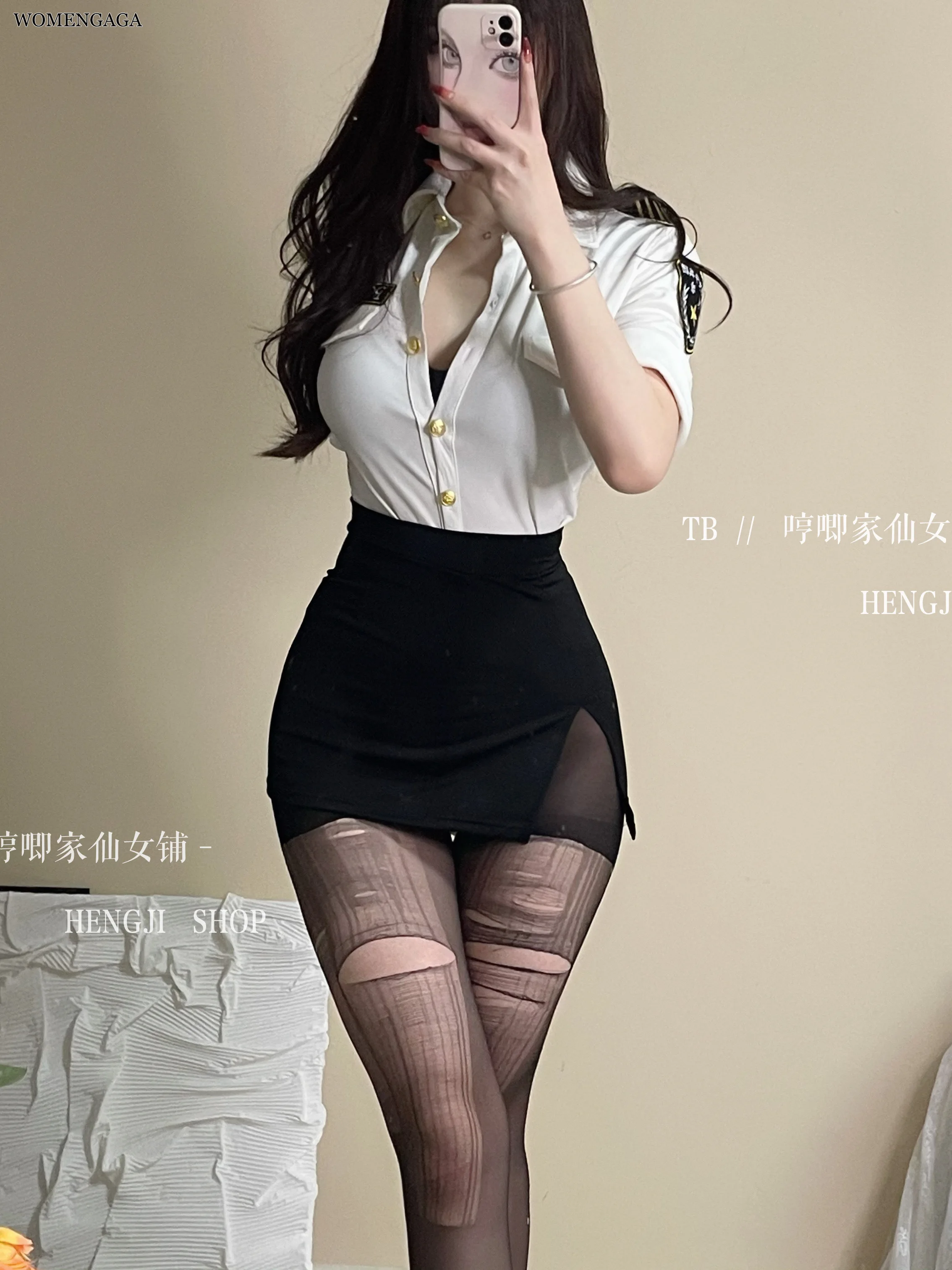 

WOMENGAGA Cosplay Anime Uniform Maid Secretary Teacher Hot Sexy T Shrit Mini Dress Slim Skinny Korean Women Tops 2022 Summer 8CD