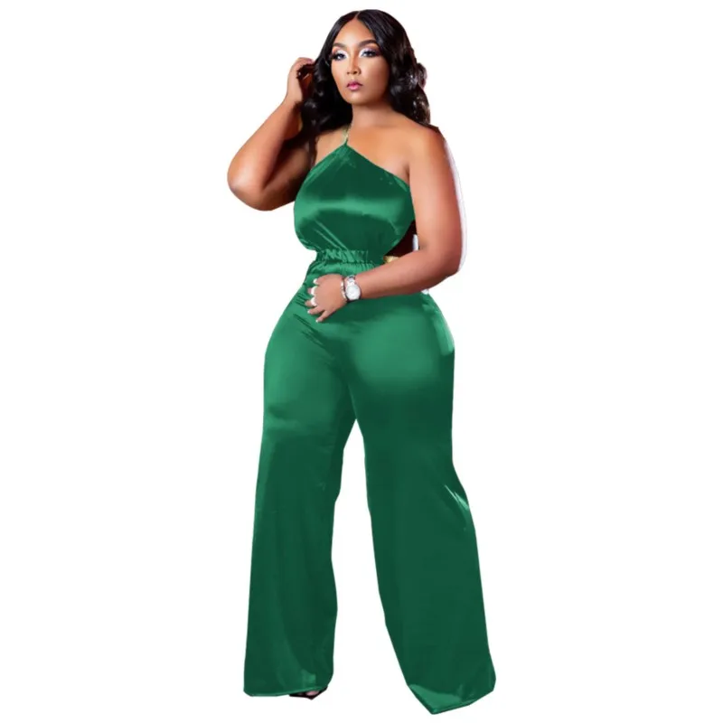 Summer New Sexy Suspender Jumpsuit Women's Fashion Nightclub Wear Bright Color Soft Sleeveless Bodysuit Bazin Straight Trousers